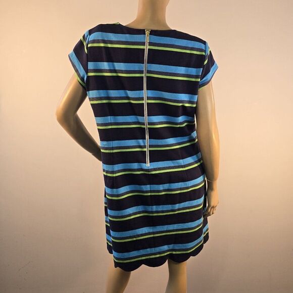 Sara Campbell Striped Shift Dress Women Sz XL Scalloped Hemline - Picture 2 of 7